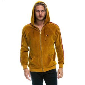 Aviator Nation Classic Gold Velvet Zip Hoodie M